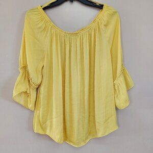 Naked Zebra yellow off the the shoulder blouse with ruffle detail on the sleeve